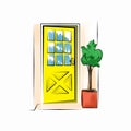 Yellow wooden with glass front door ajar Royalty Free Stock Photo