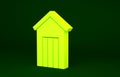 Yellow Wooden outdoor toilet icon isolated on green background. Minimalism concept. 3d illustration 3D render