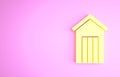 Yellow Wooden outdoor toilet icon isolated on pink background. Minimalism concept. 3d illustration 3D render