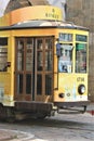 Italy, Milan - June 2023 - Old train on the streets of old town