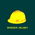 yellow worker helmet on green background flat vector illustration