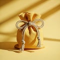 Yellow woven bag with white rope tie Royalty Free Stock Photo