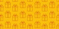 Yellow wrapping with red line gift box icons seamless simple pattern