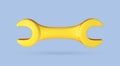 Yellow wrench icon in cartoon 3d style isolated on blue background. Vector illustration plastic volumetric wrench