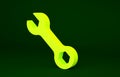 Yellow Wrench spanner icon isolated on green background. Minimalism concept. 3d illustration 3D render