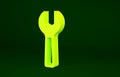 Yellow Wrench spanner icon isolated on green background. Minimalism concept. 3d illustration 3D render