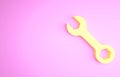 Yellow Wrench spanner icon isolated on pink background. Minimalism concept. 3d illustration 3D render