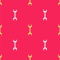 Yellow Wrench spanner icon isolated seamless pattern on red background. Vector Illustration