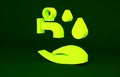 Yellow Wudhu icon isolated on green background. Muslim man doing ablution. Minimalism concept. 3d illustration 3D render