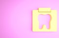 Yellow X-ray of tooth icon isolated on pink background. Dental x-ray. Radiology image. Minimalism concept. 3d