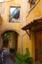 Yellow yard on street in greek town Chania. Crete Royalty Free Stock Photo