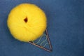 Yellow yarn ball of mohair angora wool for knitting with knitt