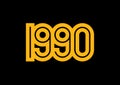 Yellow year 1990 vector text on black background