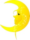 Yellow young crescent moon with a smile on his face Royalty Free Stock Photo