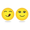 Yellow yummy smiley emoticon hungry face. Emoji with mouth and tongue gourmet enjoying taste