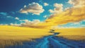 abstract image with smooth transitions from yellow field with a road to a blue sky