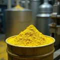 Yellowcake uranium oxide powder in industrial container at uranium processing facility Royalty Free Stock Photo