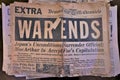 Historical news paper reads from 1945 `War Ends` Royalty Free Stock Photo