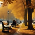Yellowed leaves dance with the wind, people sit on benches heralding the arrival of autumn