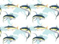 Yellowfin Tuna Cartoon Cute Seamless Pattern Wallpaper Background-01