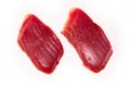 Yellowfin tuna fish steaks isolated on a white background Royalty Free Stock Photo