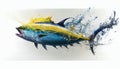 Yellowfin Tuna isolated in white with color water splash effect. AI Generated Royalty Free Stock Photo