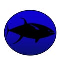 A yellowfin tuna silhouette in a deep sea blue circle Royalty Free Stock Photo