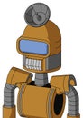 Yellowish Droid With Dome Head And Teeth Mouth And Large Blue Visor Eye And Radar Dish Hat