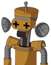 Yellowish Droid With Vase Head And Dark Tooth Mouth And Plus Sign Eyes And Single Antenna