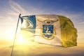 Yellowknife of Northwest Territories of Canada flag waving on the top Royalty Free Stock Photo