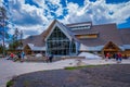 YELLOWSTONE, MONTANA, USA MAY 24, 2018: Old Faithful Visitor Center in Wyoming, Yellowstone was the first national park