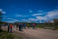 YELLOWSTONE, MONTANA, USA MAY 24, 2018: Unidentified people most them photographers taking pictures and enjoying the