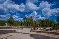 YELLOWSTONE, MONTANA, USA MAY 24, 2018: Unidentified people waiting and resting at the enter of visitor center in