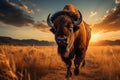 Yellowstone National Park Bison in the grassland at sunset Royalty Free Stock Photo