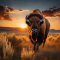 Yellowstone National Park Bison in the grassland at sunset Royalty Free Stock Photo