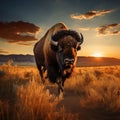 Yellowstone National Park Bison in the grassland at sunset Royalty Free Stock Photo