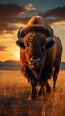 Yellowstone National Park Bison in the grassland at sunset Royalty Free Stock Photo