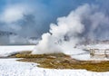 Yellowstone National Park with geothermal geyser during winter Royalty Free Stock Photo