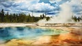 Yellowstone National Park illustration - made with Generative AI tools Royalty Free Stock Photo