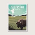 Yellowstone National Park modern poster vector illustration design, geyser and bison poster