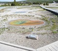 YELLOWSTONE NATIONAL PARK, WYOMING - JUNE 8, 2017: Belgian Pool of the Sawmill Group and Old Faithful Inn in Upper Geyser Basin Royalty Free Stock Photo