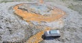 YELLOWSTONE NATIONAL PARK, WYOMING - JUNE 8, 2017: Tardy Geyser in the Sawmill Group in Upper Geyser Basin