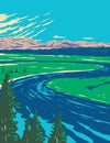 Yellowstone River in Hayden Valley Located in Yellowstone National Park Wyoming United States of America WPA Poster Art