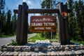 Yellowstone, Wyoming: Sign for Grand Teton National Park entrance Royalty Free Stock Photo