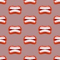 Yells lips seamless pattern. Creek background. aggressive emotio