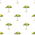 Yelow-green beach umbrella icon in cartoon style isolated on white background. Brazil country symbol stock vector