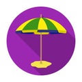 Yelow-green beach umbrella icon in flat style isolated on white background.