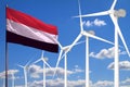 Yemen alternative energy, wind energy industrial concept with windmills and flag industrial illustration - renewable alternative Royalty Free Stock Photo