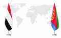 Yemen and Eritrea flags for official meeting