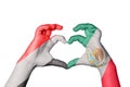 Yemen Mexico Heart, Hand gesture making heart